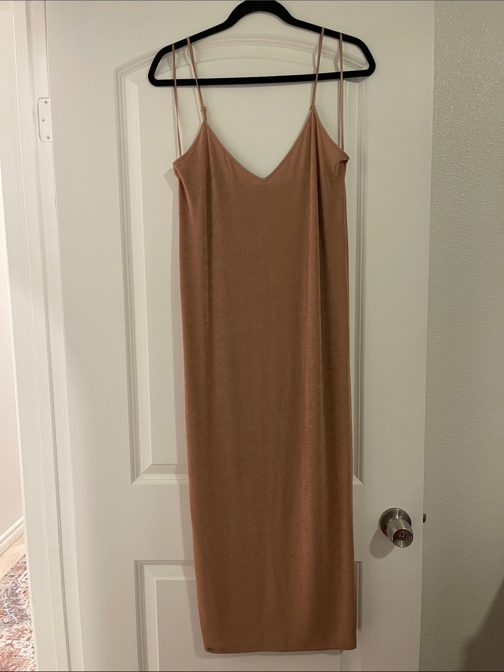 Women's Slip Midi Dress in Dusty Rose - Minimalist Spaghetti Strap